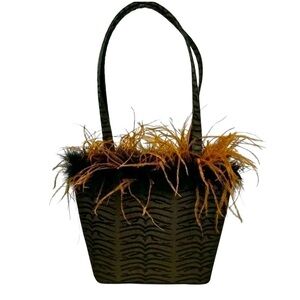 Feathery Handbag Attention Getter Brown Black Evening Bag Shoulder